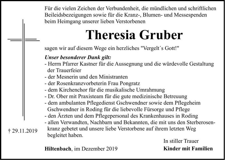 Traueranzeige Theresia Gruber