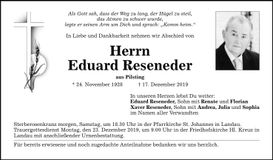 Traueranzeige Eduard Reseneder