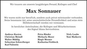 Traueranzeige Max Sonnauer