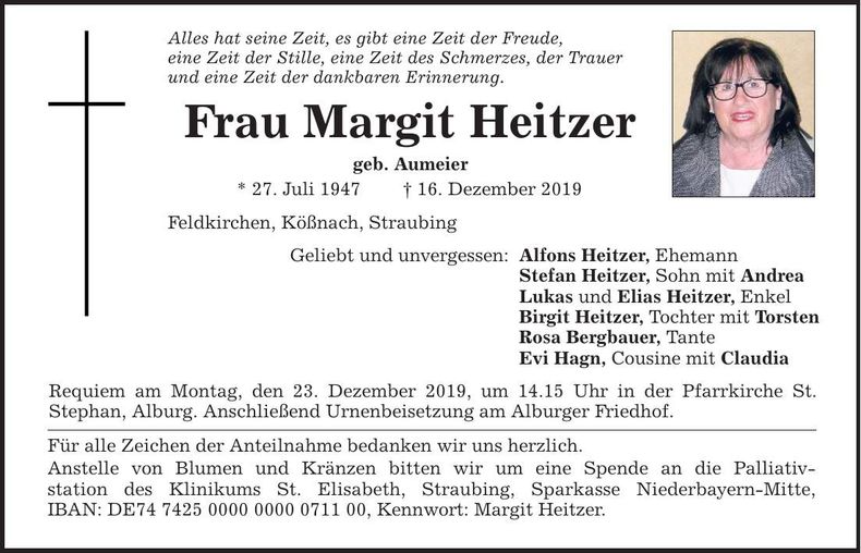Traueranzeige Margit Heitzer