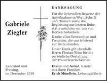 Traueranzeige Gabriele Ziegler