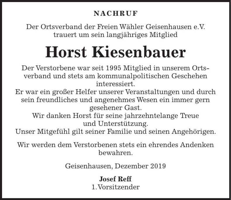 Traueranzeige Horst Kiesenbauer