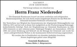 Traueranzeige Karl Vilser
