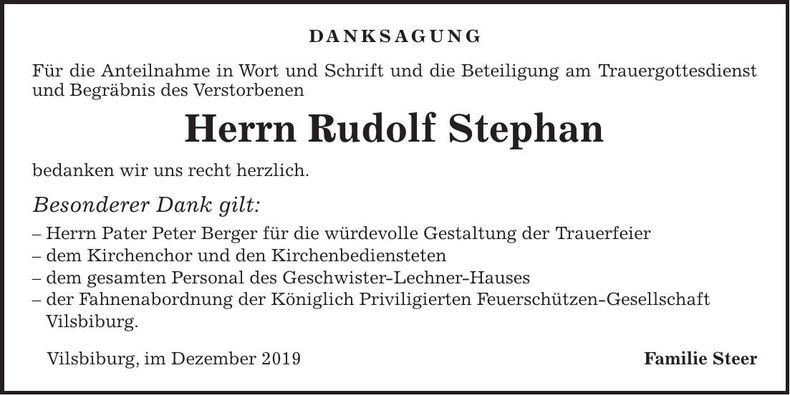 Traueranzeige Rudolf Stephan