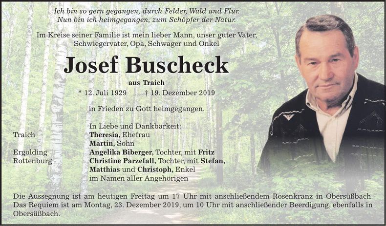 Traueranzeige Josef Buscheck