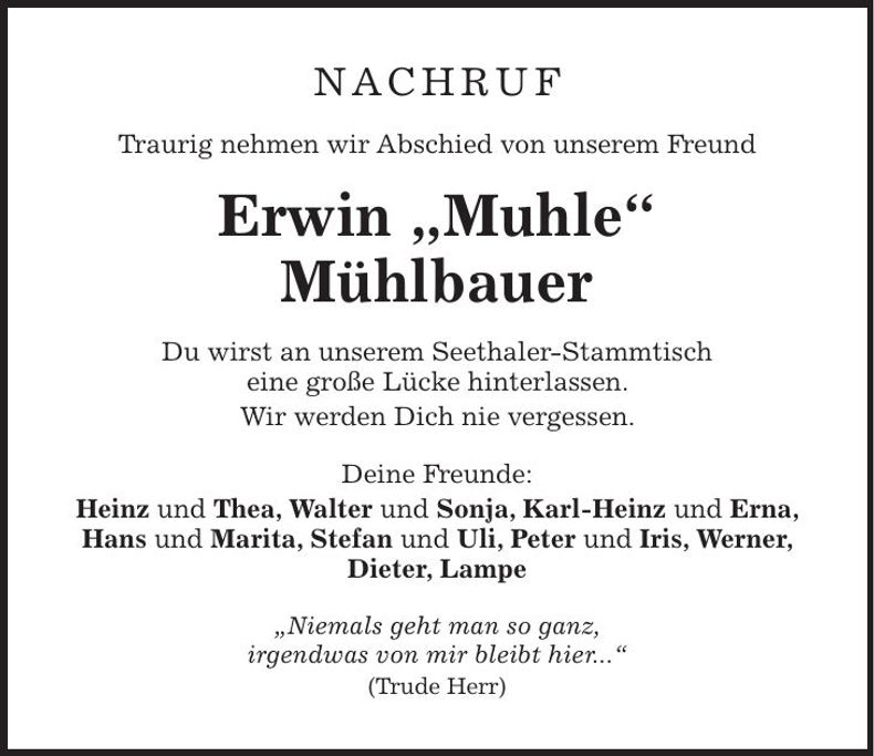 Traueranzeige Erwin Mühlbauer