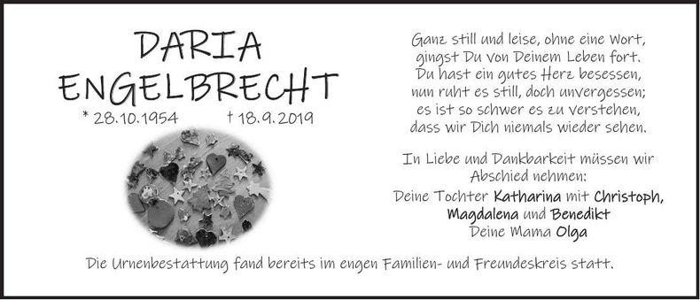 Traueranzeige Daria Englbrecht