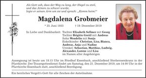 Traueranzeige Magdalena Grobmeier