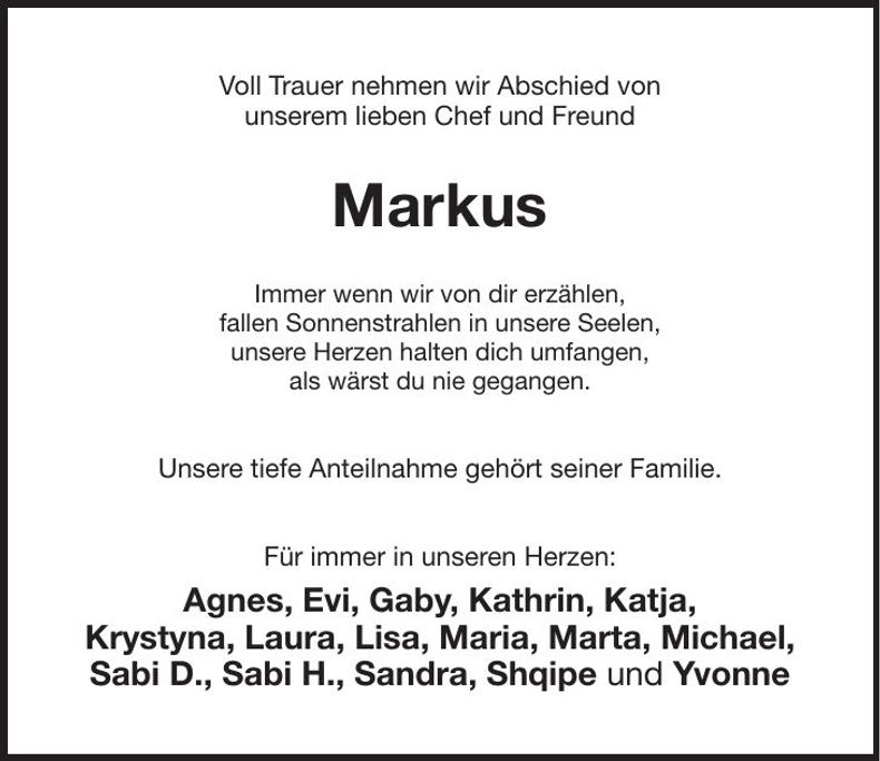 Traueranzeige Markus Sigle