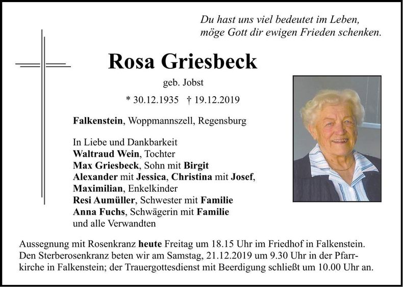 Traueranzeige Rosa Griesbeck