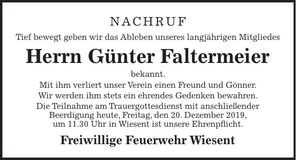 Traueranzeige Günter Faltermeier