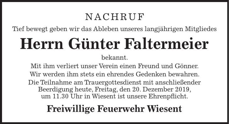 Traueranzeige Günter Faltermeier