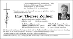 Traueranzeige Therese Zollner