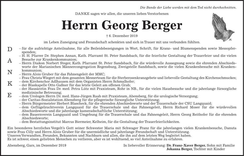 Traueranzeige Georg Berger