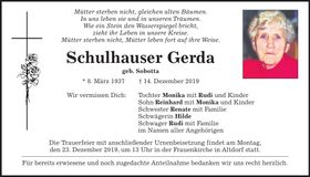 Traueranzeige Gerda Schulhauser