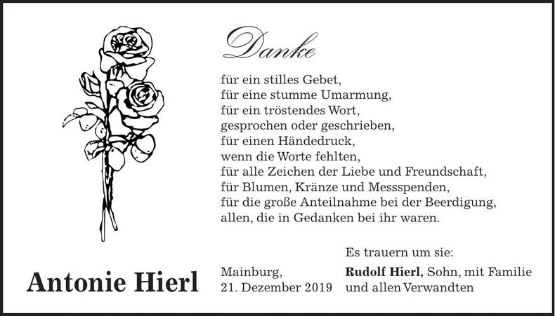 Traueranzeige Antonie Hierl