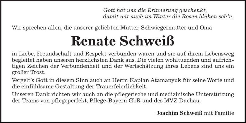 Traueranzeige Renate Schweiß