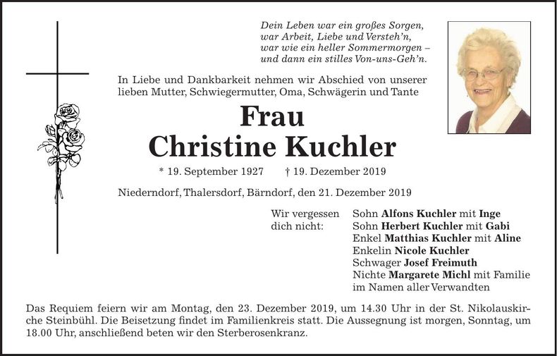 Traueranzeige Christine Kuchler