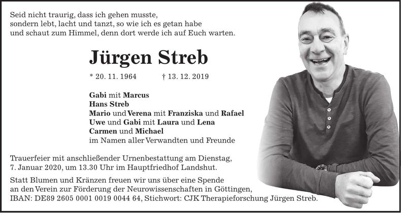 Traueranzeige Jürgen Streb