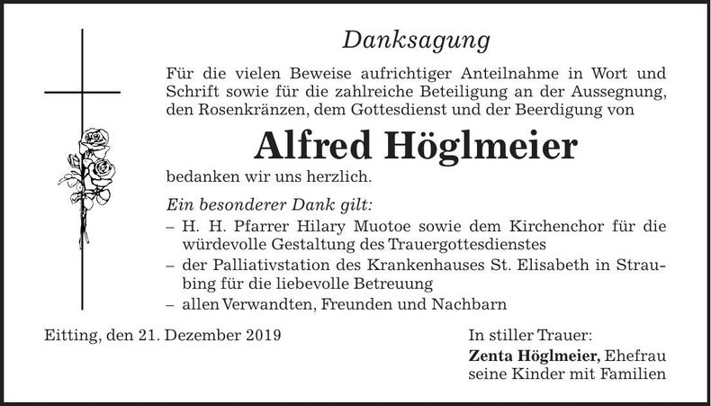 Traueranzeige Alfred Höglmeier