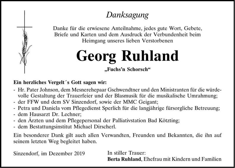 Traueranzeige Georg Ruhland