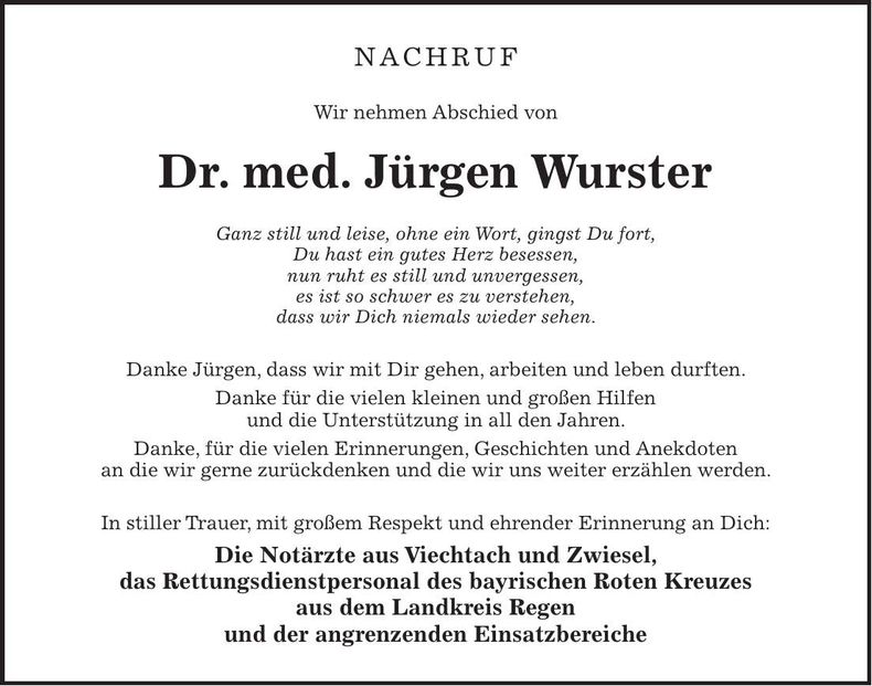Traueranzeige Jürgen Wurster
