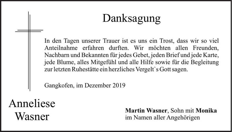 Traueranzeige Anneliese Wasner