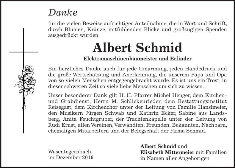 Traueranzeige Albert Schmid