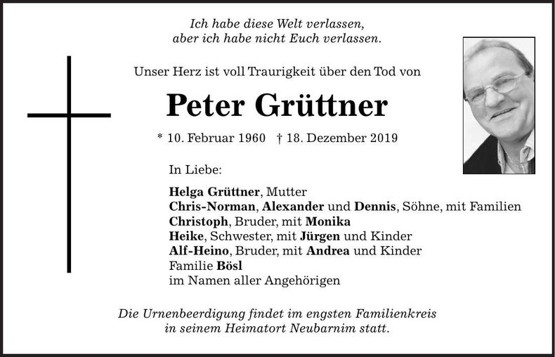Traueranzeige Peter Grüttner