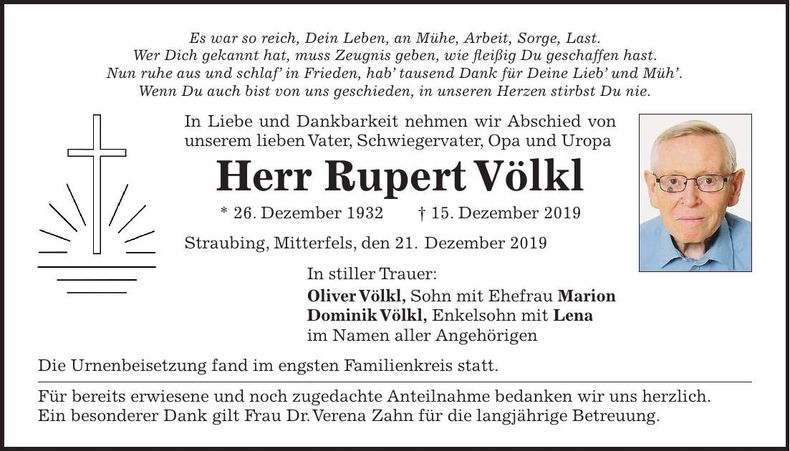 Traueranzeige Rupert Völkl