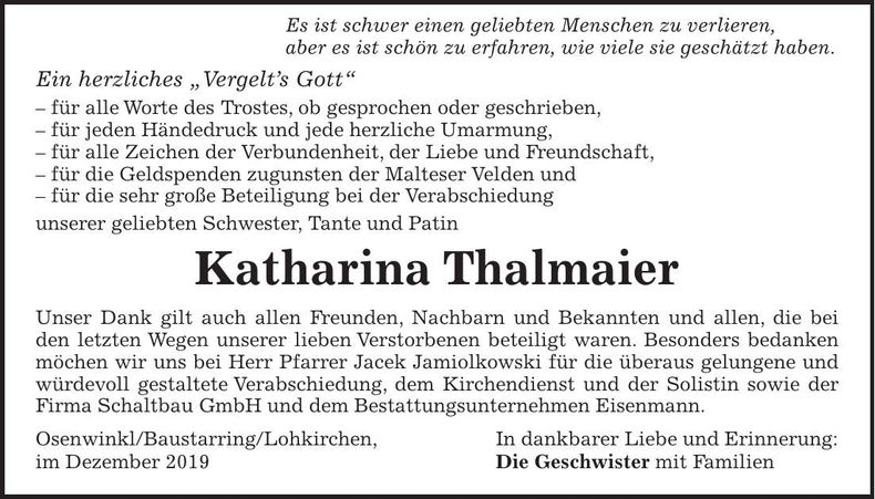 Traueranzeige Katharina Thalmaier