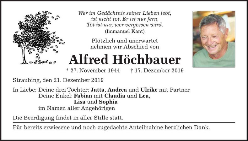 Traueranzeige Alfred Höchbauer