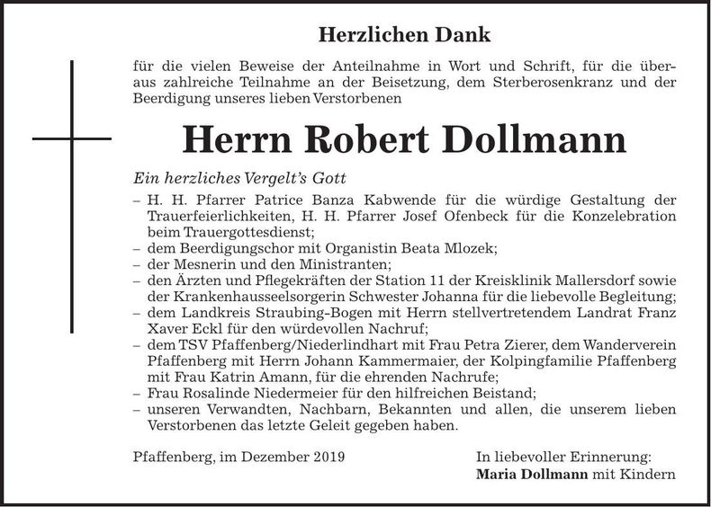 Traueranzeige Robert Dollmann