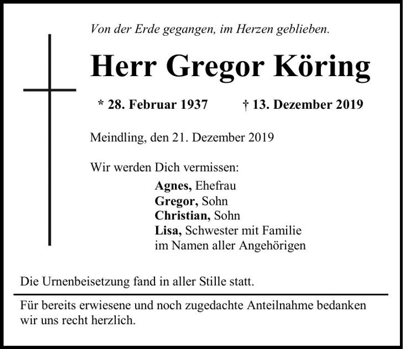 Traueranzeige Gregor Köring