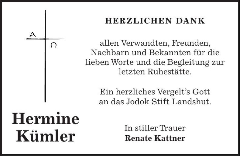 Traueranzeige Hermine Kümler