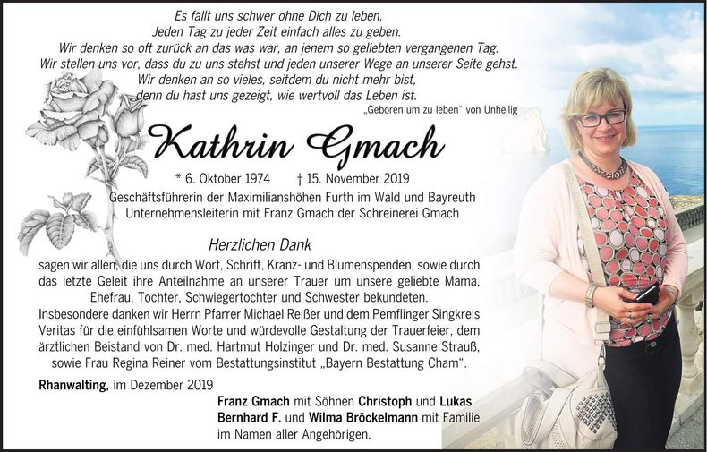 Traueranzeige Kathrin Gmach