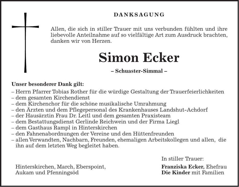 Traueranzeige Simon Ecker