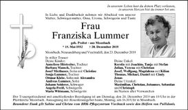 Traueranzeige Franziska Lummer