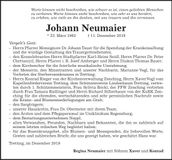 Traueranzeige Johann Neumaier