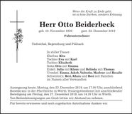 Traueranzeige Otto Beiderbeck