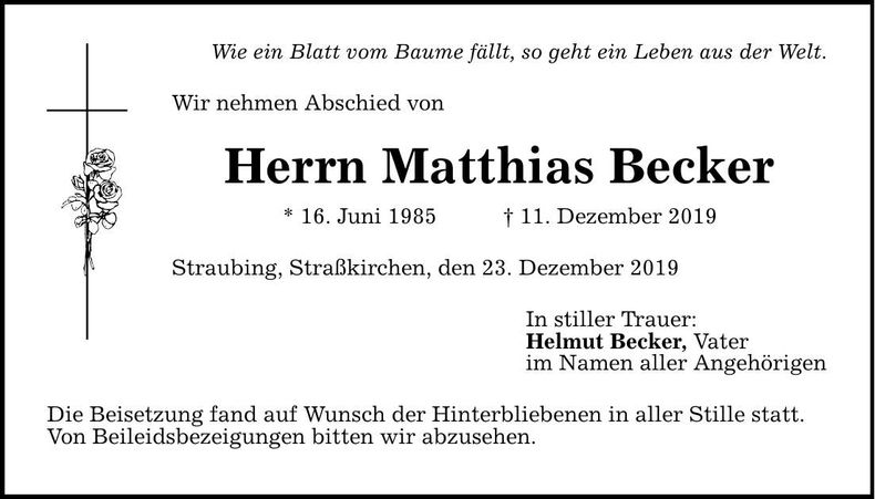 Traueranzeige Matthias Becker