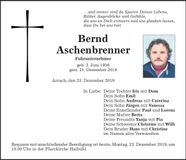 Traueranzeige Bernd Aschenbrenner