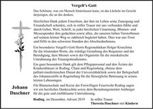 Traueranzeige Johann Daschner