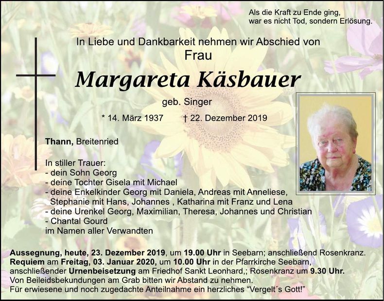Traueranzeige Margareta Käsbauer
