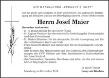 Traueranzeige Josef Maier