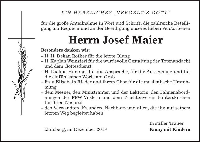 Traueranzeige Josef Maier