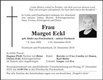 Traueranzeige Margot Eckl
