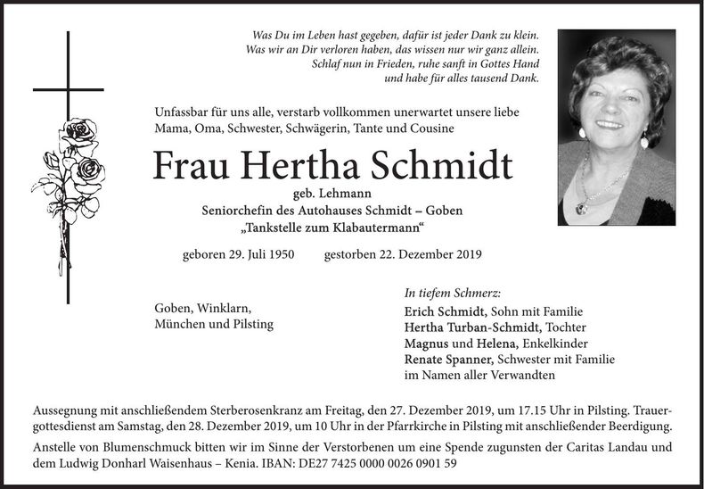 Traueranzeige Hertha Schmidt