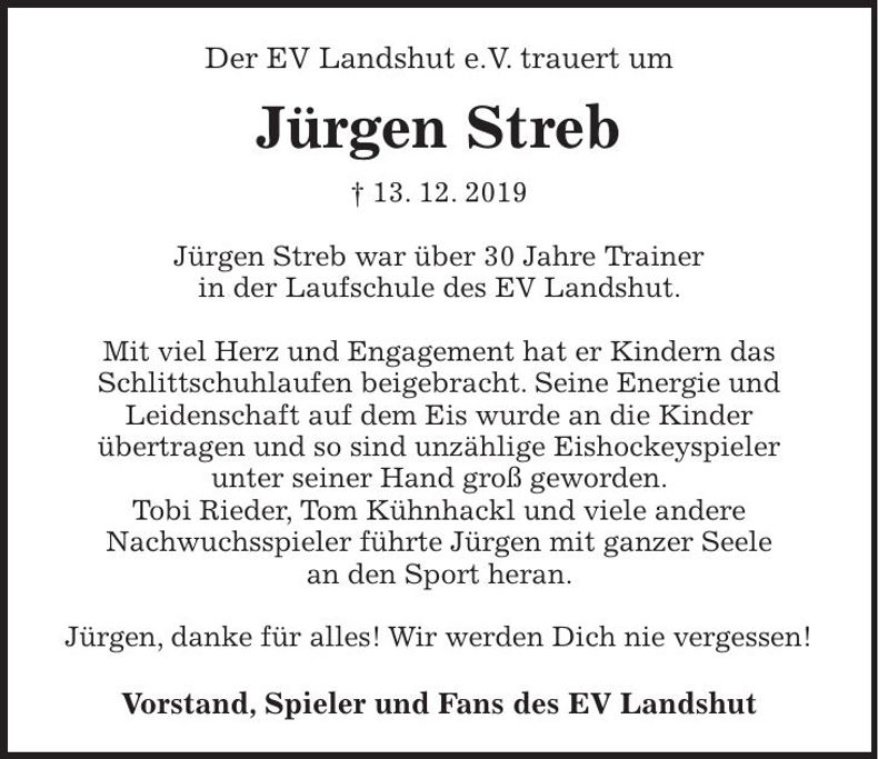 Traueranzeige Jürgen Streb