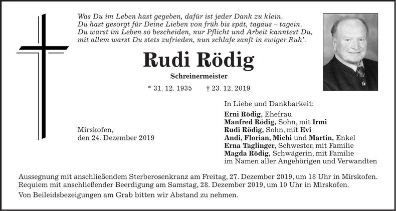 Traueranzeige Rudi Rödig